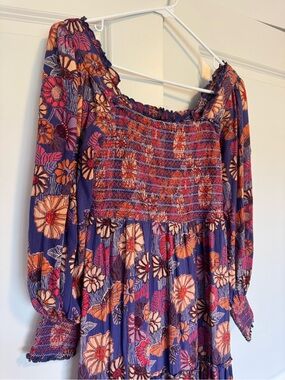Stunning Floral Smocked Maxi Dress - Purple & Orange